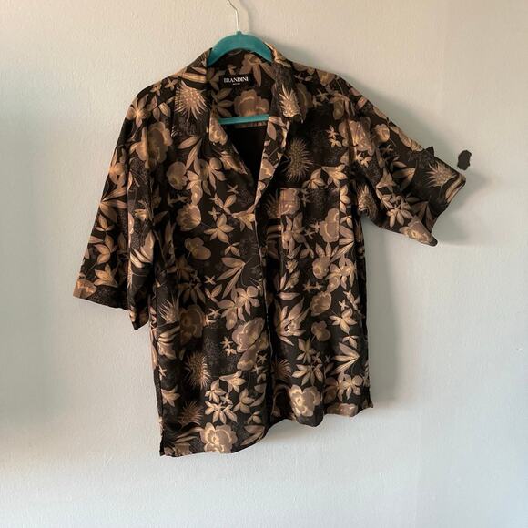 Brandini Button Up Shirt Mens Large Short Sleeve Hawaiian Print Pure Silk XL - Picture 5 of 5